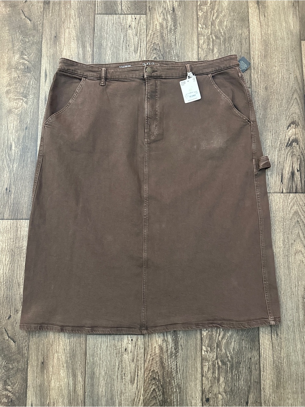 Ana High Rise Denim Cotton Midi Carpenter Skirt Women’s Size 22W Brown